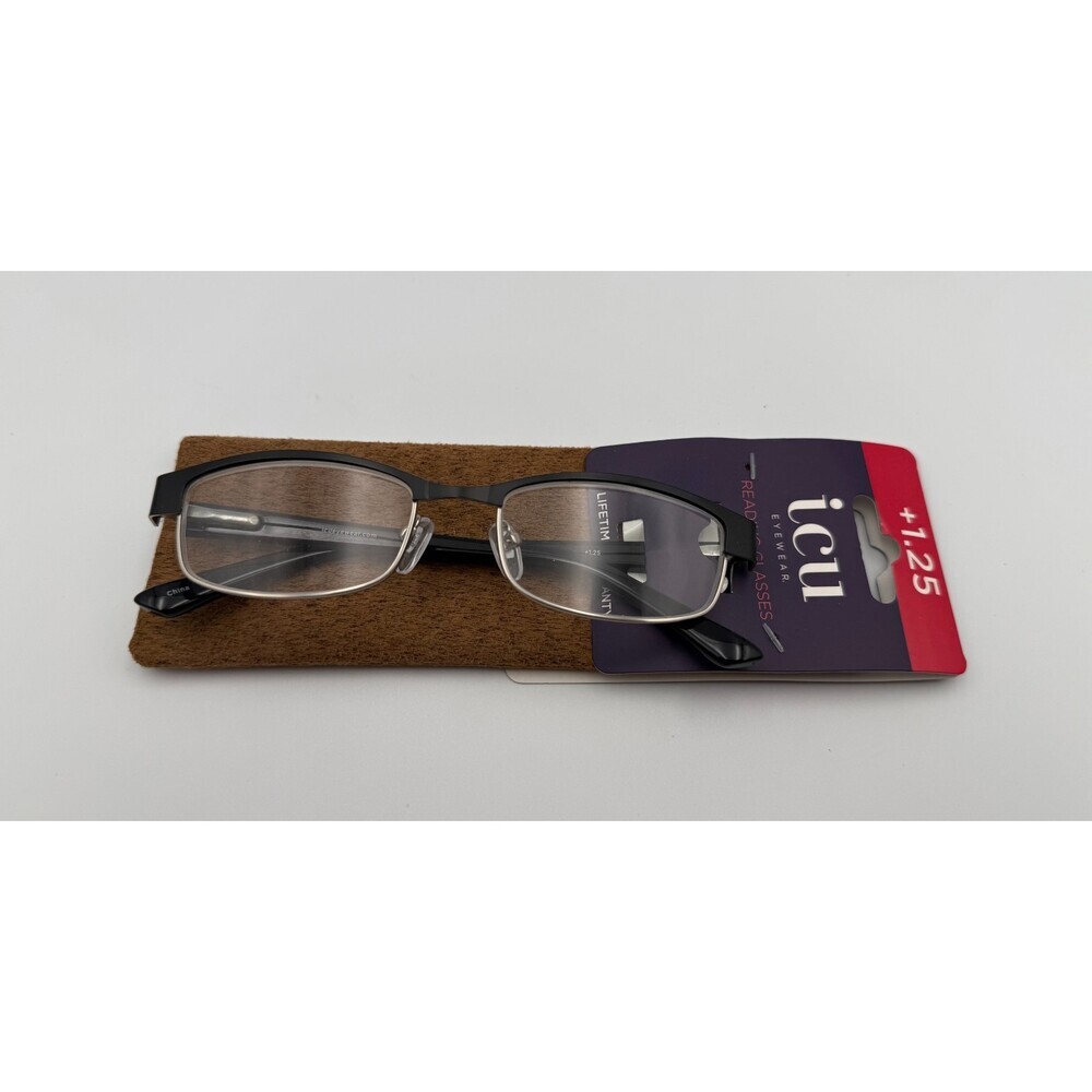 ICU Eyewear Half-Rim Reading Glasses +1.25 Magnification Black Frame With Case